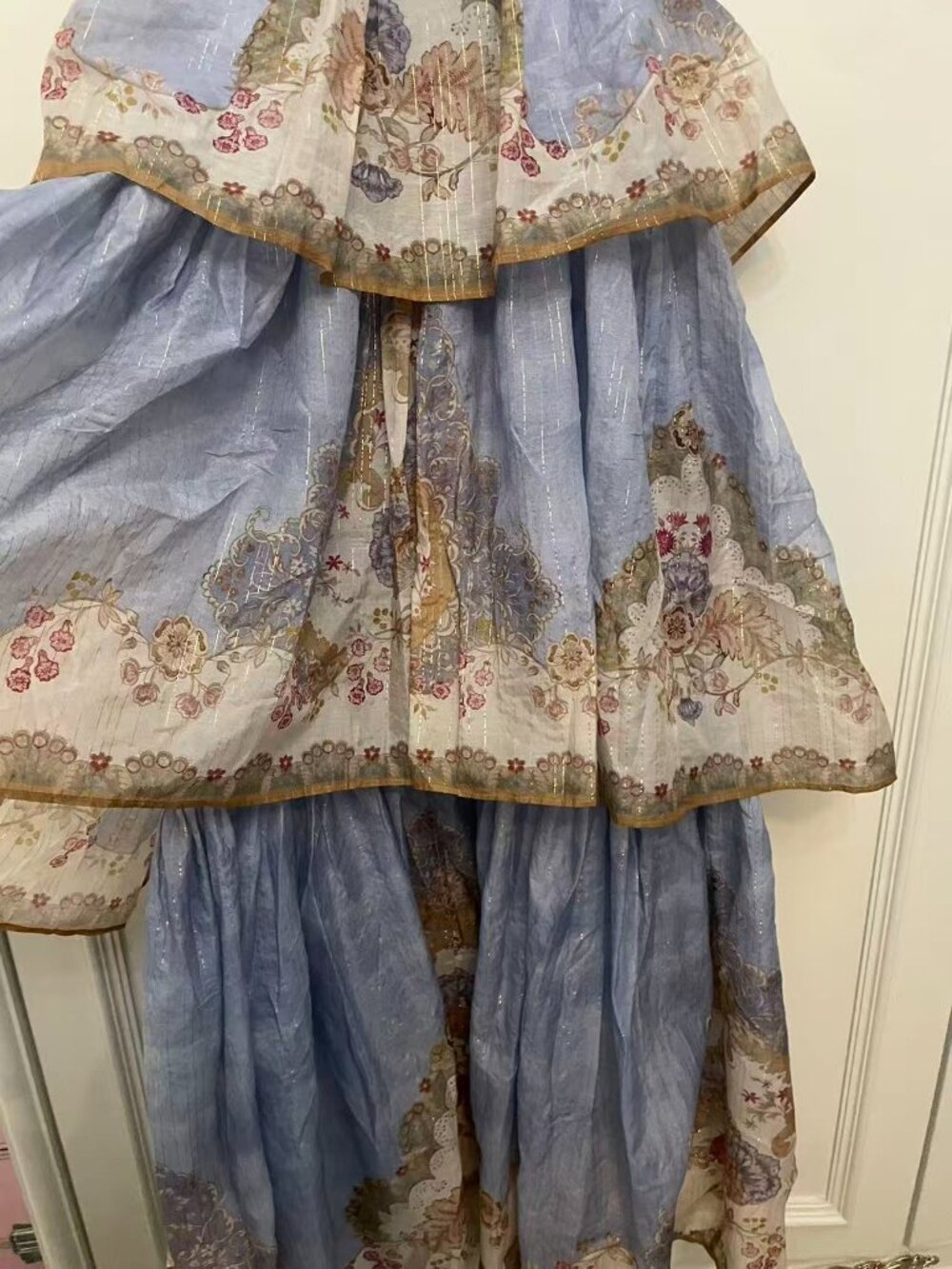Zimmermann Tiered Linen Blend Maxi Dress Floral Lace Up Back Size 0 - Picture 6 of 11